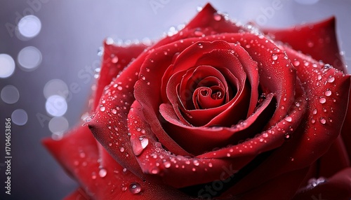 A Close Up Of A Lush Red Rose With Fresh Dewdrops Adorning Its Delicate Petals Capturing A Moment Of Natural Beauty