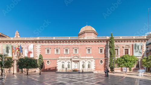 Patriarch's College Square in Valencia timelapse, featuring fountain with sculptures. Spain