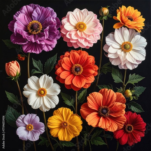 Wallpaper Mural Vibrant floral arrangement on black backdrop Torontodigital.ca