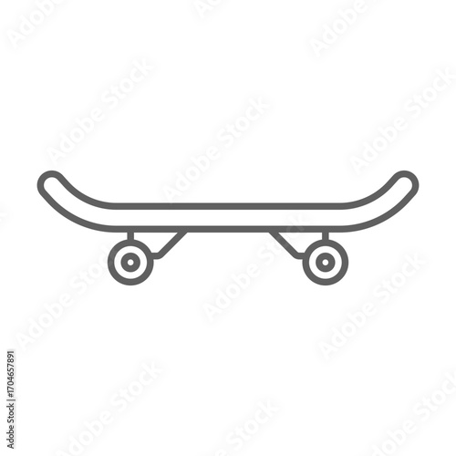 Skateboard icon. Simple outline style. Skate, board, wheel, skater, youth, street, city sport, fun, urban, transportation, recreation concept. Thin line symbol. Isolated design editable stroke.