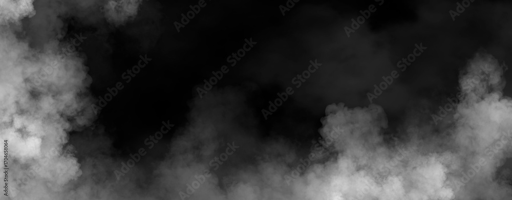 Fototapeta premium Panoramic view fire smoke, fog on isolated black background, creating a mysterious and backdrop, creating a dreamy, atmospheric effect for artistic