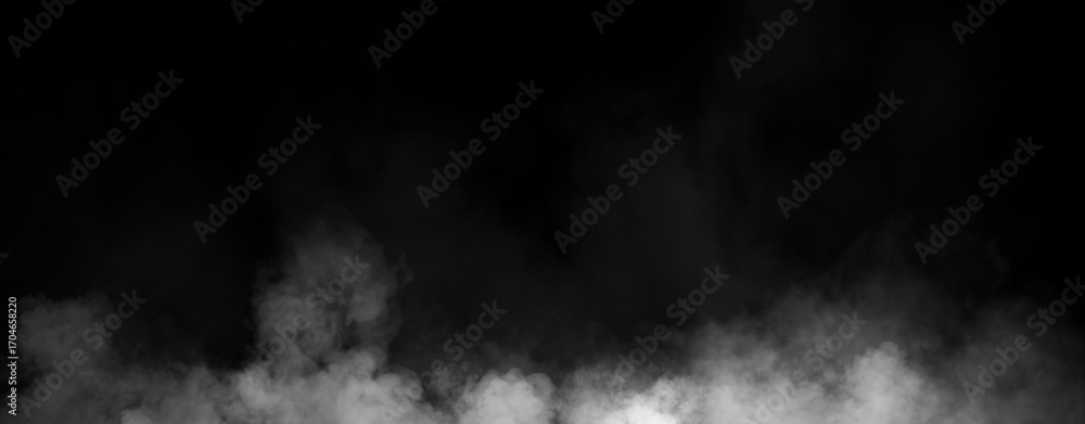 Fototapeta premium Panoramic view fire smoke, fog on isolated black background, creating a mysterious and backdrop, creating a dreamy, atmospheric effect for artistic