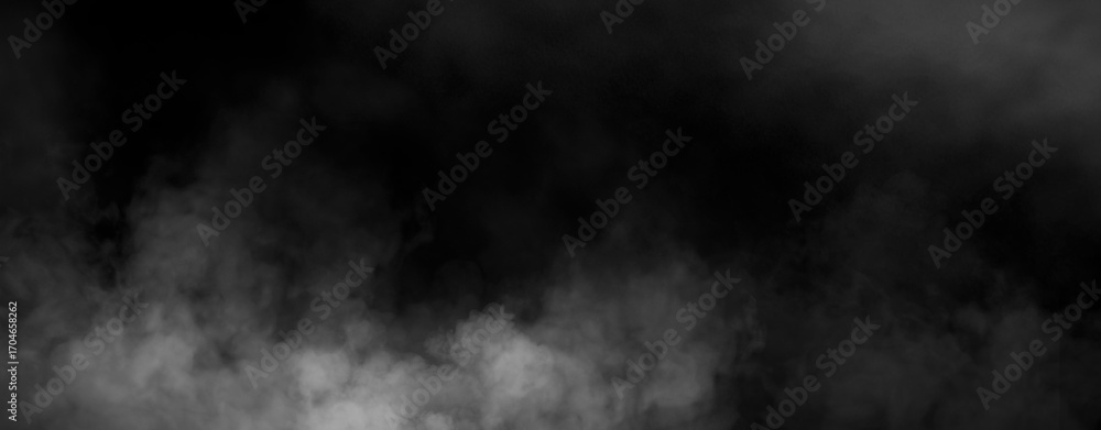 Fototapeta premium Panoramic view fire smoke, fog on isolated black background, creating a mysterious and backdrop, creating a dreamy, atmospheric effect for artistic
