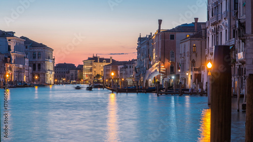Konstfotografi View of the Grand canal near Rialto Market day to night timelapse after sunset,