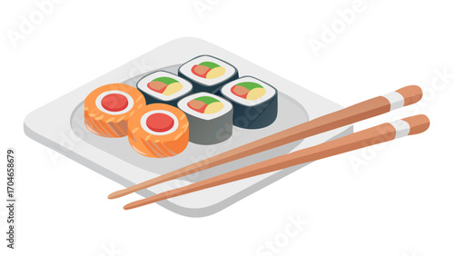 sushi with chopsticks