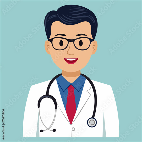Smiling Male Doctor with Stethoscope in White Coat Illustration