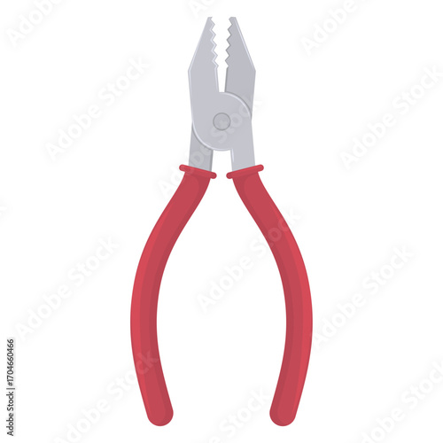 Red handled combination pliers hand tool for repair and construction work, isolated vector illustration