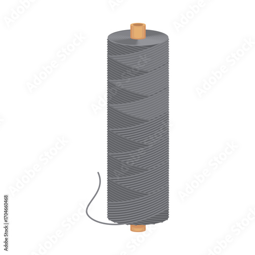 Vector illustration of a grey spool of thread for sewing, tailoring, and crafting projects