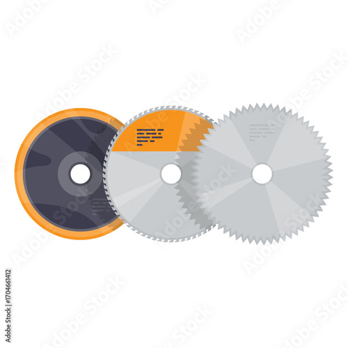 Three various circular saw blades with different designs isolated on white set