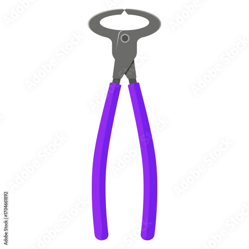 Vector illustration of a farrier's nippers tool with purple handles, isolated