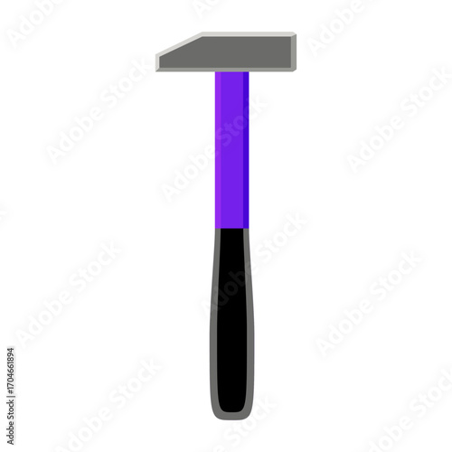 Illustration of a hammer with a purple handle and a black grip against a white background