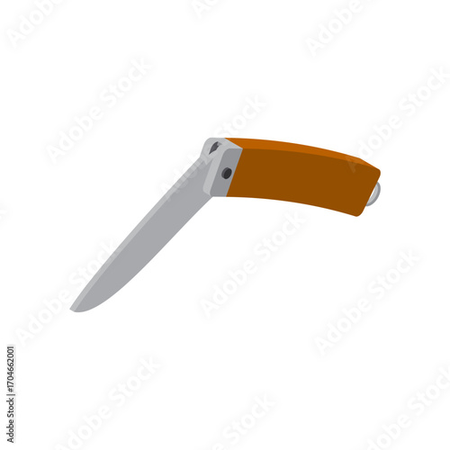 Classic folding pocket knife tool with a brown handle, isolated vector art
