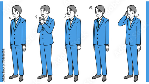 困っている若いビジネスマンの全身イラストセット