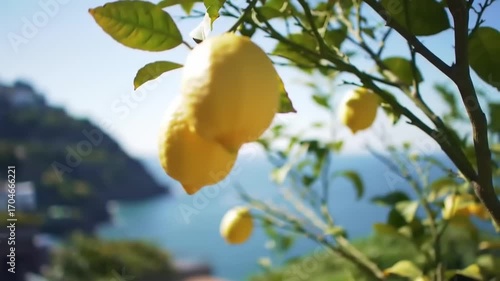 Lemons on a tree overlooking the sea