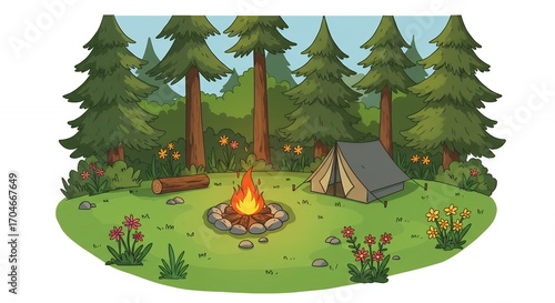 Camping scene in forest
