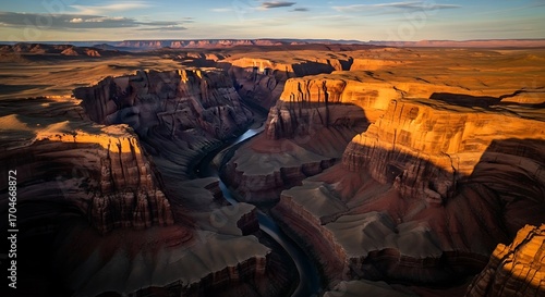 Horseshoe Bend canyon with Colorado River at sunset golden hour light grand canyon arizona