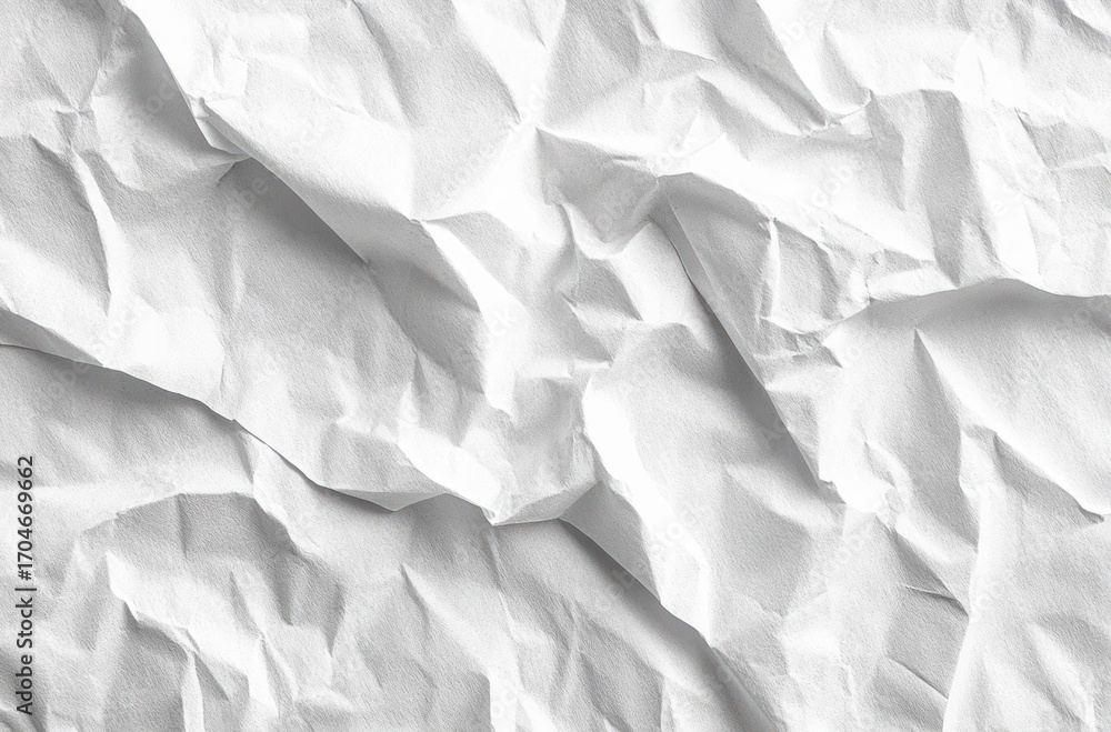 Fototapeta premium close-up of crumpled white paper with various folds and shadows creating abstract texture and depth