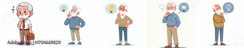 vector image of full body old man thinking idea