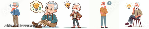 vector image of full body old man thinking idea