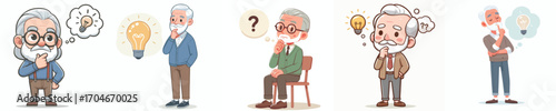 vector image of full body old man thinking idea
