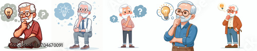vector image of full body old man thinking idea