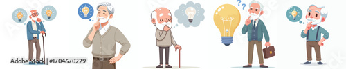 vector image of full body old man thinking idea