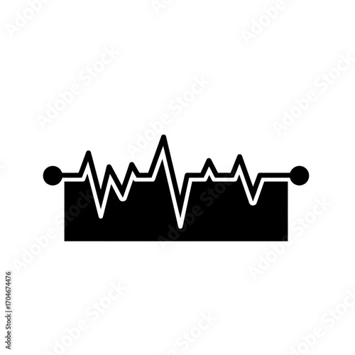 Simple black vector icon of a heart rhythm EKG line, a graphic symbol representing vital signs, pulse, and medical diagnostics