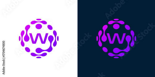 Abstract globe logo with letter W, technology sphere, for digital, technology, computer data