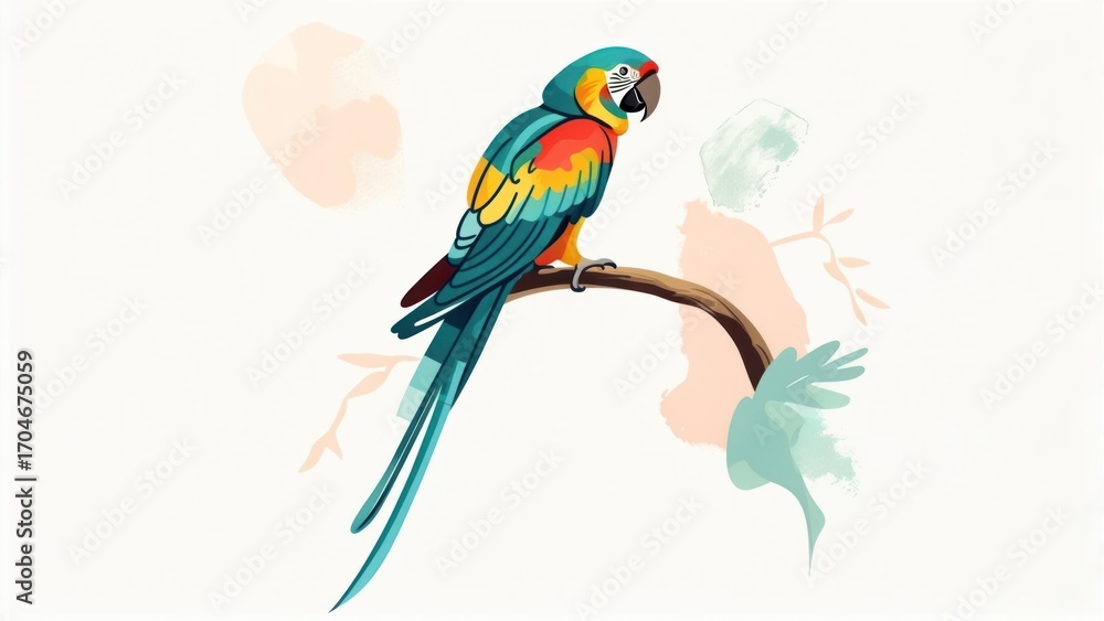 Obraz premium Colorful parrot on branch, abstract background