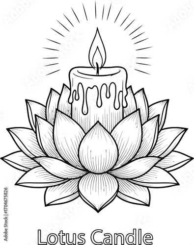 Serene lotus flower cradles a glowing candle, symbolizing peace and spiritual awakening.