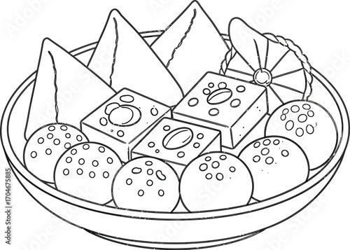 Delicious assortment of sweets and savory snacks presented in a bowl, perfect for culinary inspiration.