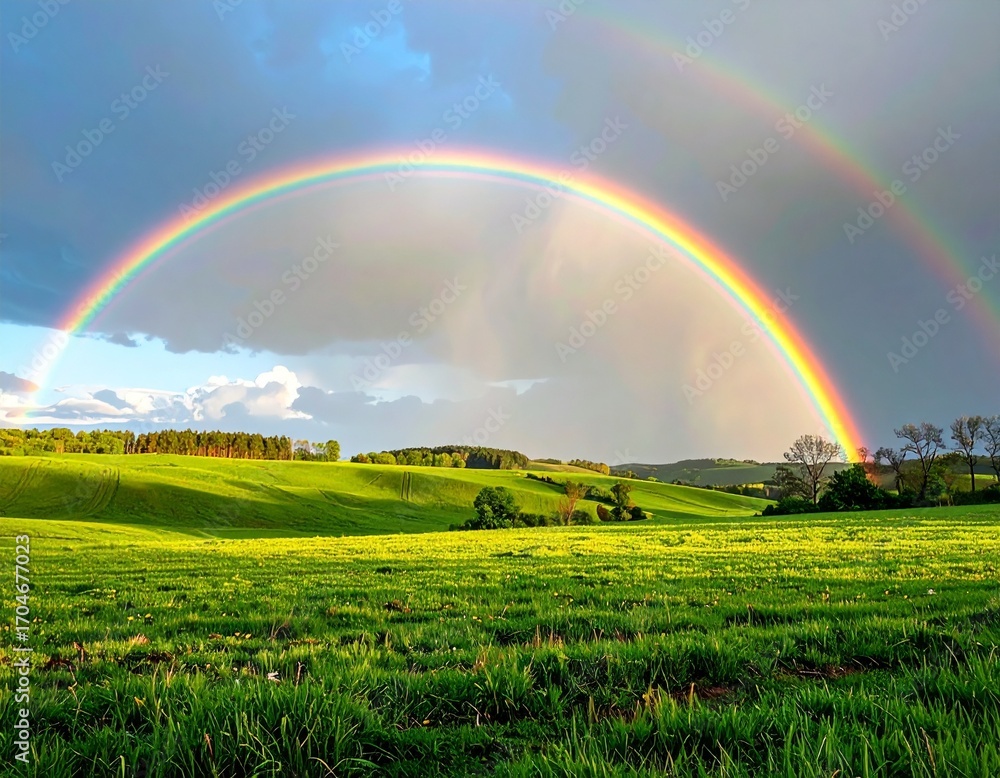 Obraz premium A rainbow arching over a quiet field