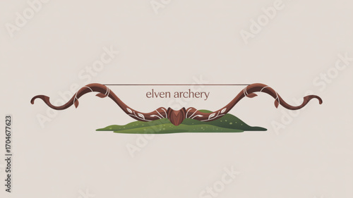 Elven archery bow and arrow equipment for target practice and outdoor hunting sport illustration design