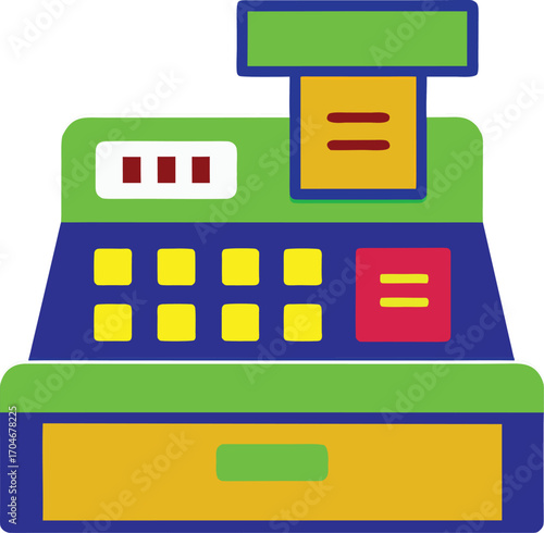 Retro Cash Register Illustration Whimsical Design with Playful Colors and a Nostalgic Feel for Financial Transactions