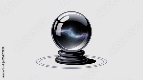 Crystal ball with nebula inside for fortune telling and psychic reading search terms and predictions concept