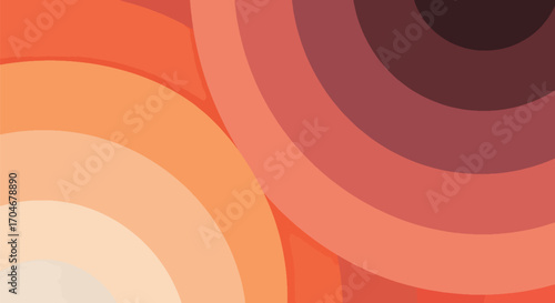 Abstract geometric layers of overlapping colorful circles in shades of orange and red.