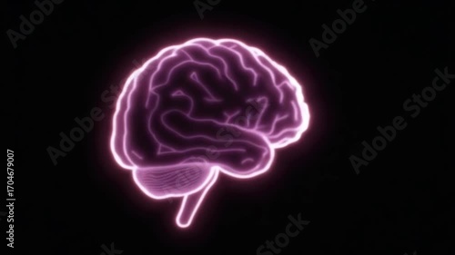 Glowing neon AI Brain isolated on black background motion graphic animation
