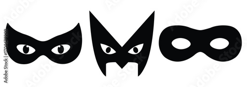 Different Mask silhouette isolated on transparent background Masquerade vector for apps or web party superhero carnival villain or burglar icon in flat set. masks icons for costume party. eps 10