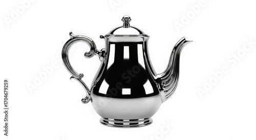 Elegant vintage silver coffee pot with ornate handle and spout ideal for classic kitchen decor or display transparent background