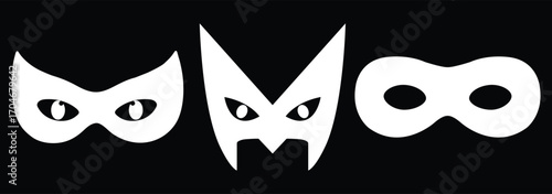 Different Mask silhouette isolated on transparent background Masquerade vector for apps or web party superhero carnival villain or burglar icon in flat set. masks icons for costume party. eps 10