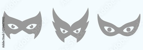Different Mask silhouette isolated on transparent background Masquerade vector for apps or web party superhero carnival villain or burglar icon in flat set. masks icons for costume party. eps 10