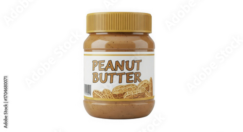 Delicious creamy peanut butter jar with golden lid full of nutty goodness for spreads and recipes transparent background