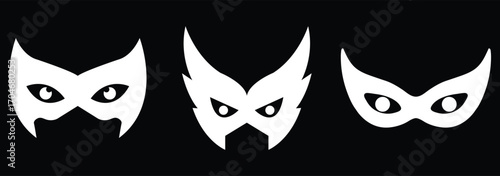 Different Mask silhouette isolated on transparent background Masquerade vector for apps or web party superhero carnival villain or burglar icon in flat set. masks icons for costume party. eps 10