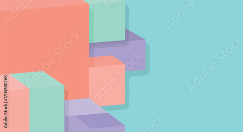 Abstract Pastel Geometric Cubes on a Turquoise Background with 3D Rendering.