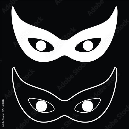 Silhouette superhero mask vector icon set. superhero carnival villain or burglar icon in flat set. costume eye mask hidden person face. eps 10