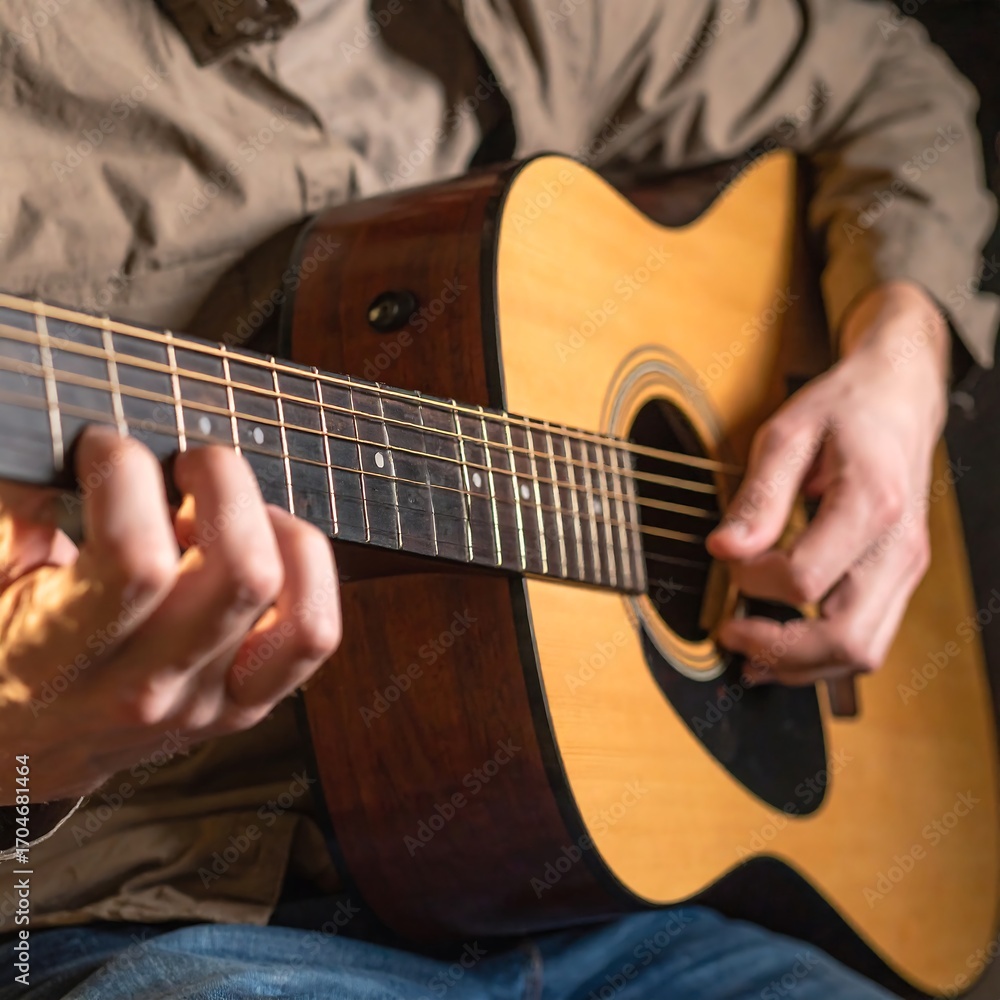 Fototapeta premium Person playing acoustic guitar