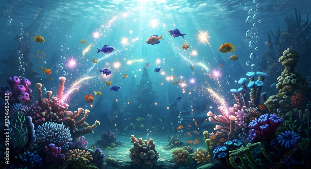 Fototapeta premium Magical Underwater Fireworks Fantasy Scene