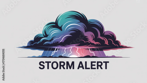Stormy weather forecast illustration with lightning strikes and dark clouds for weather report design use