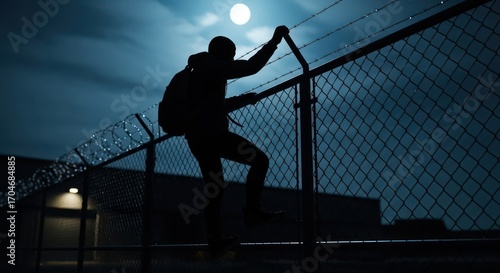 Silhouette Climbing Under Moonlight A journey under moonlight to the other side of an obstacle