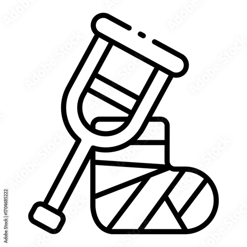 crutch icon for injured leg support in orthopedic hospital recovery